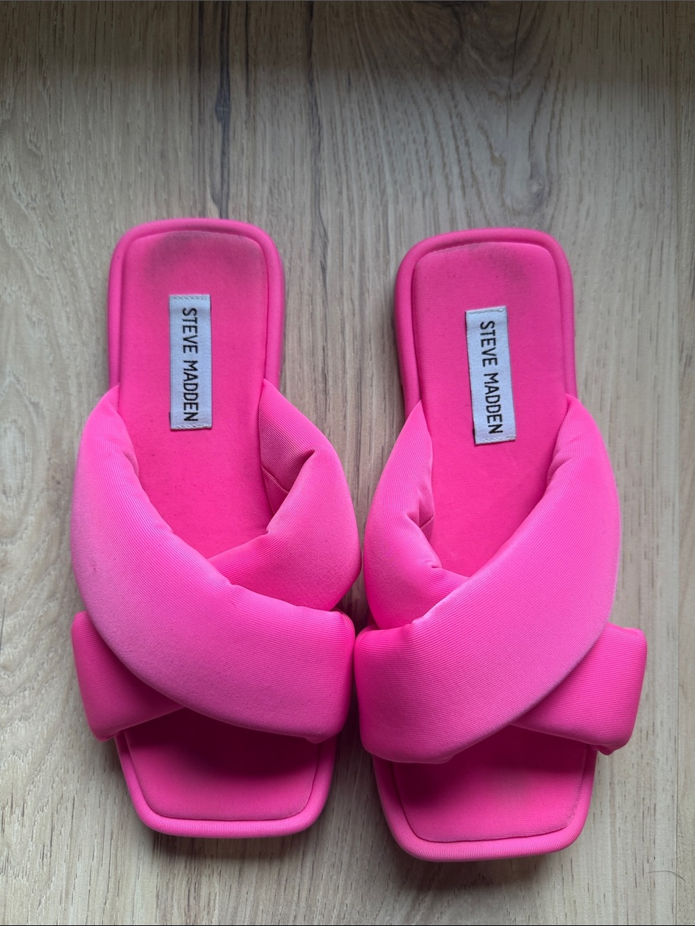 Steve Madden Hot Pink Padded Cross-Strap Slide Mules